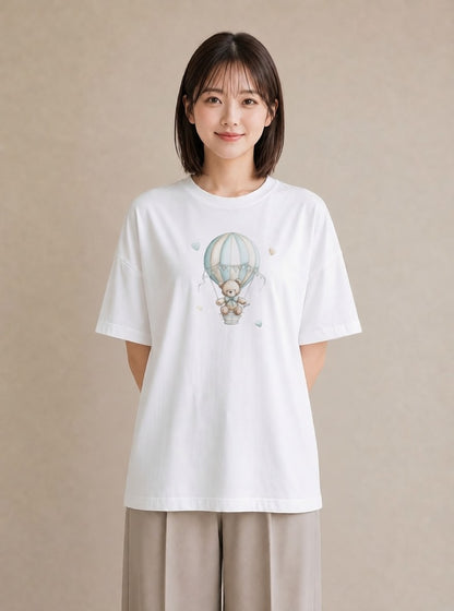 半袖Tシャツ レディース 気球 星空 宇宙 イラスト 水彩風 20代 カジュアルコーデ 白T