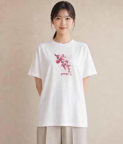 グラフィックTシャツ レディース さくら 桜 サクラ 花 花柄 イラスト カフェコーデ カジュアルコーデ 買い物 白T