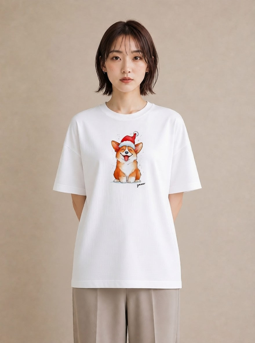 Tシャツ レディース ウェルシュコーギー コーギー 犬 いぬ イラスト 線画 デート 帰省 白T