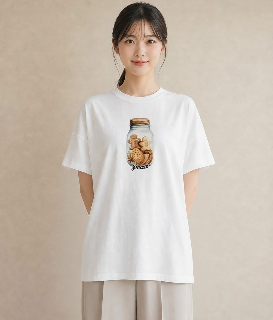 プリントTシャツ レディース 食パン 食べ物 フード イラスト 線画 ママ カフェ服 白T
