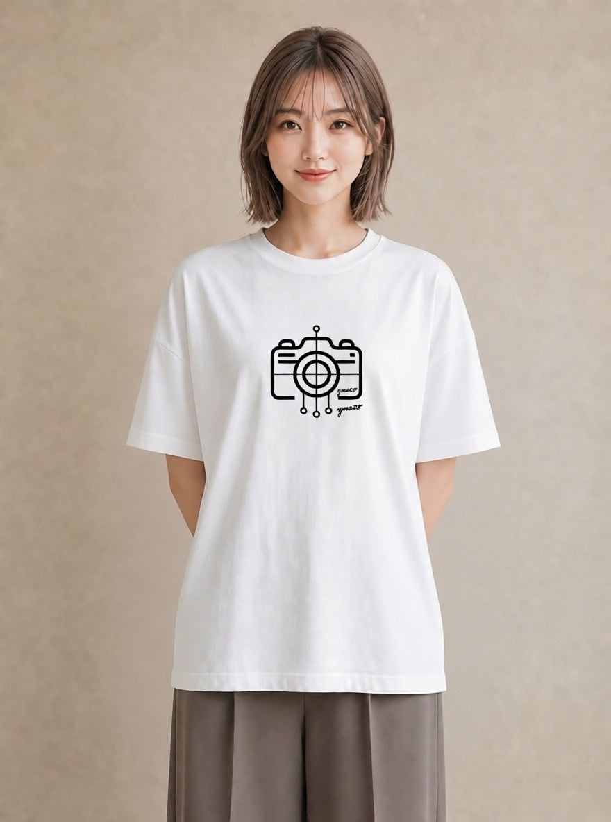 Tシャツ レディース カメラ フィルムカメラ レトロカメラ イラスト ヴィンテージ風 春服 ミセス 白T