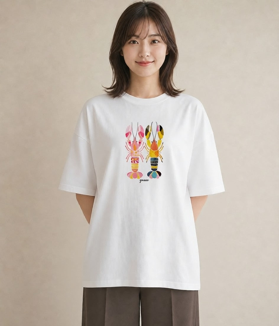 プリントTシャツ レディース エビ 海の生き物 海 イラスト お揃い 親子 白T