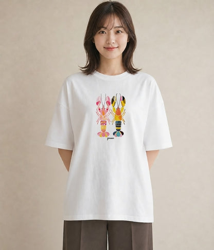プリントTシャツ レディース エビ 海の生き物 海 イラスト お揃い 親子 白T