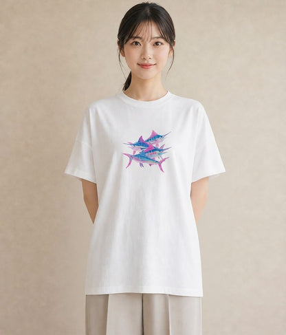 半袖Tシャツ レディース 熱帯魚 海の生き物 海 イラスト 北欧風 母の日 ビーチ 白T