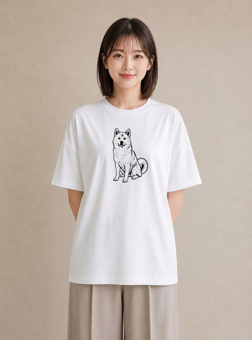 Tシャツ レディース 秋田犬 犬 いぬ イラスト 北欧風 部屋着 女性向けギフト 白T