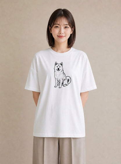 Tシャツ レディース 秋田犬 犬 いぬ イラスト 北欧風 部屋着 女性向けギフト 白T