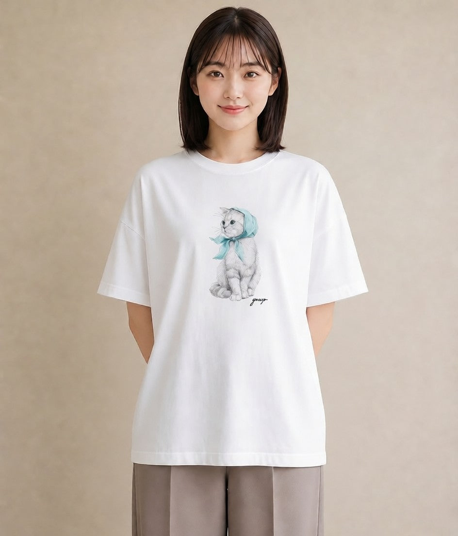 グラフィックTシャツ レディース ロシアンブルー 猫 ねこ イラスト お洒落 女性向けギフト 散歩 白T