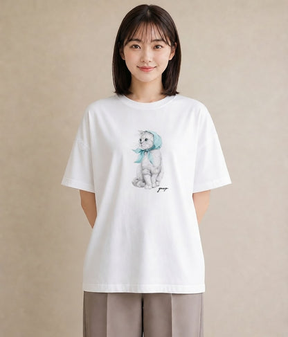 グラフィックTシャツ レディース ロシアンブルー 猫 ねこ イラスト お洒落 女性向けギフト 散歩 白T