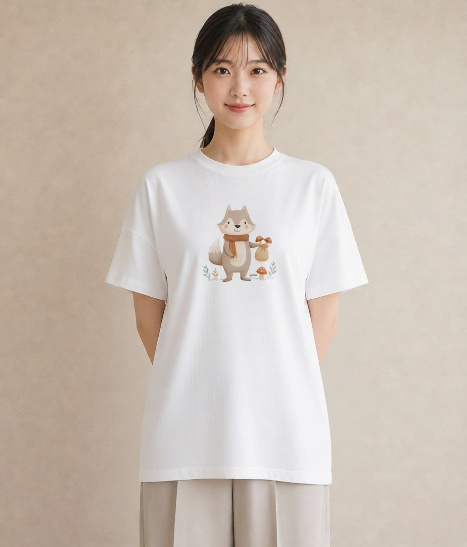 Tシャツ レディース たぬき 動物 アニマル イラスト シンプル お揃い 親子 白T