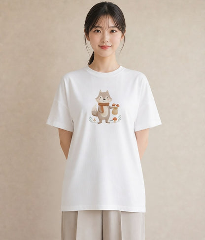 Tシャツ レディース たぬき 動物 アニマル イラスト シンプル お揃い 親子 白T