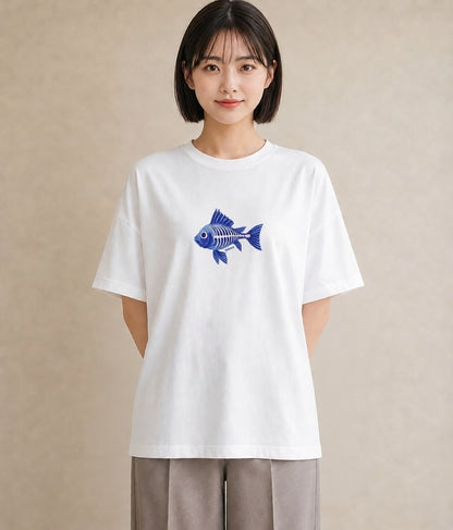 Tシャツ レディース 熱帯魚 ペット 動物 イラスト きれいめカジュアル 綿100 デート 白T