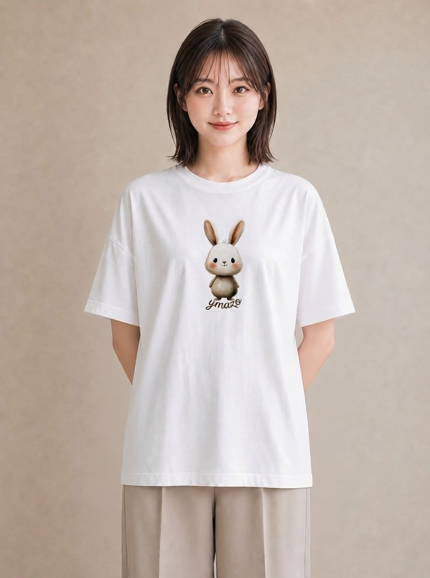 Tシャツ レディース うさちゃん ペット 動物 イラスト きれいめカジュアル クリスマス 旅行 白T