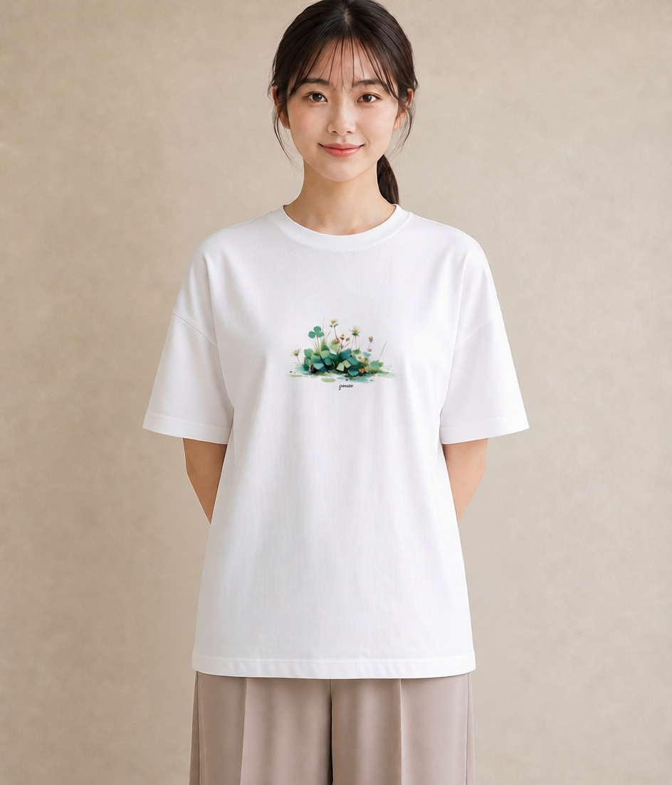デザインTシャツ レディース クローバー 四つ葉 花 花柄 イラスト お洒落 ホワイトデー 春服 白T