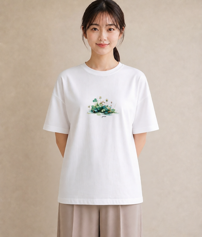 デザインTシャツ レディース クローバー 四つ葉 花 花柄 イラスト お洒落 ホワイトデー 春服 白T