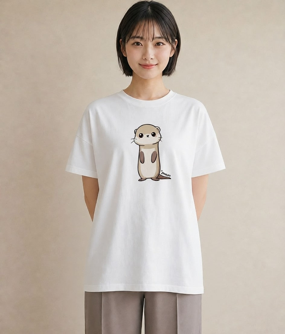 グラフィックTシャツ レディース フェレット ペット 動物 イラスト カフェコーデ 買い物 夏コーデ 白T