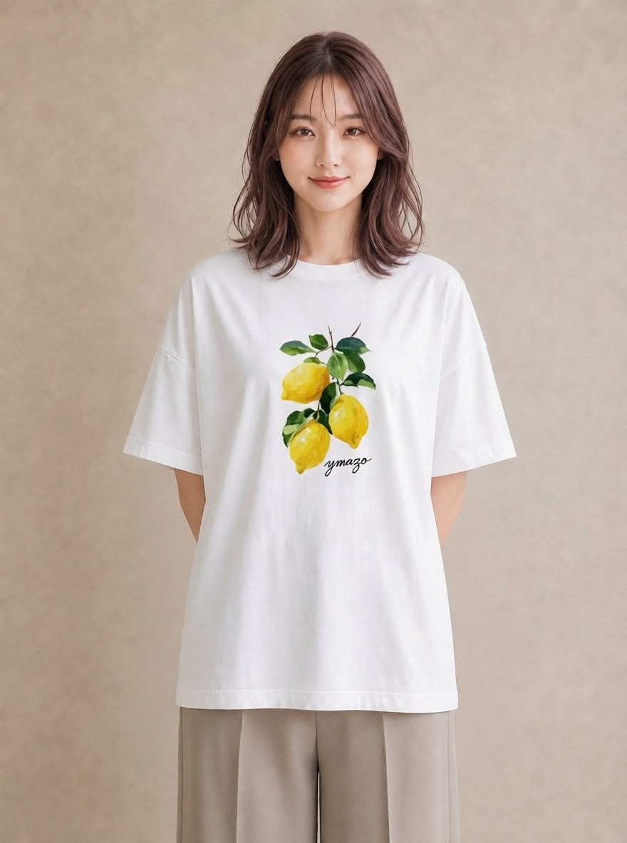 グラフィックTシャツ レディース レモン 檸檬 食べ物 フード イラスト きれいめカジュアル お出かけ 普段着 白T