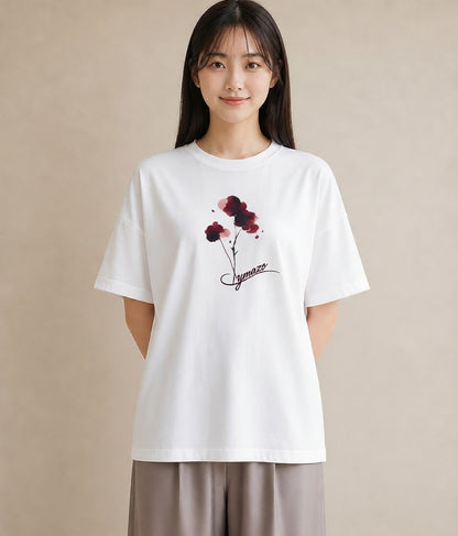 グラフィックTシャツ レディース ポスト 野の花 レトロ ナチュラル アンティーク イラスト 淡色 ルームウェア ギフト 白T