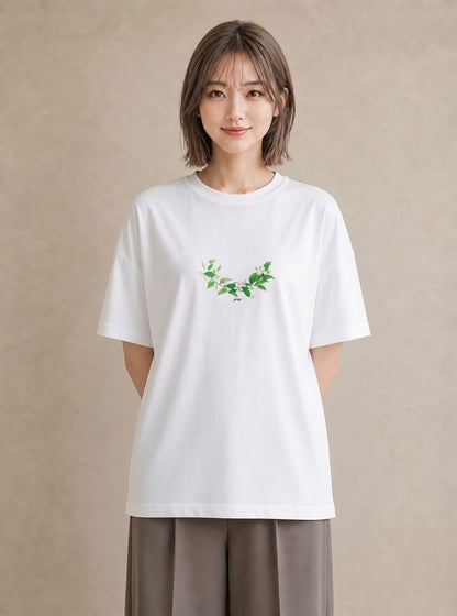 半袖Tシャツ レディース すずらん 花 花柄 イラスト きれいめカジュアル 送別ギフト 通勤 白T