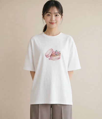 半袖Tシャツ レディース クッキー 食べ物 フード イラスト 上品 ペアコーデ 秋コーデ 白T