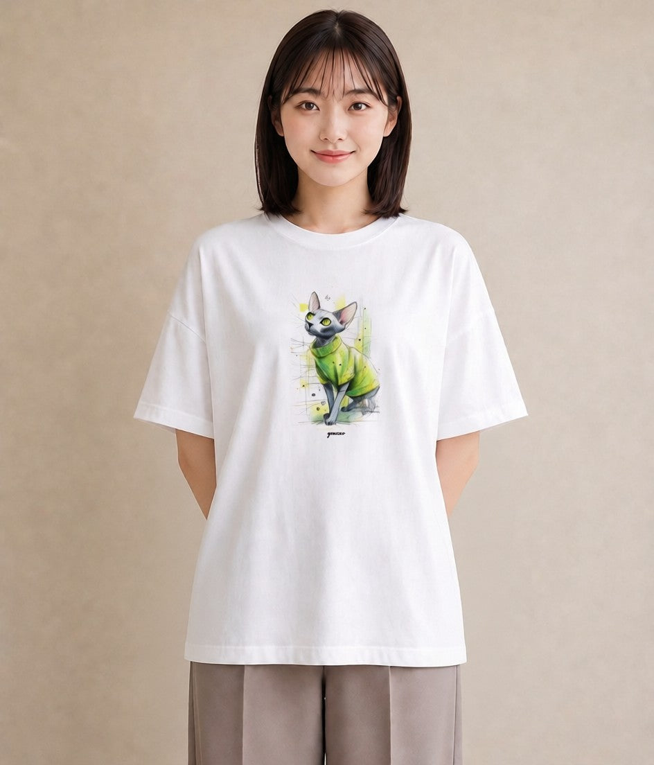 半袖Tシャツ レディース スフィンクス 猫 ねこ イラスト 可愛い 親子 20代 白T