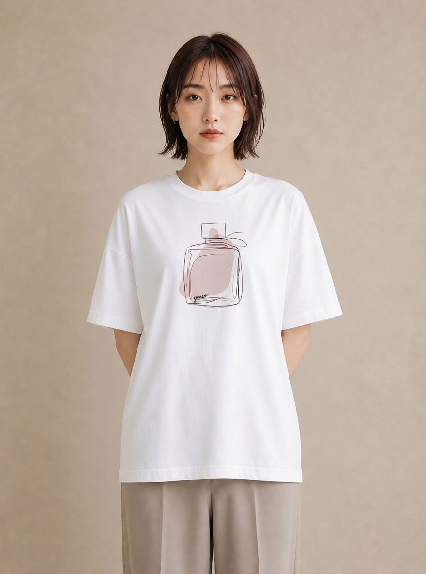Tシャツ レディース ガラス瓶 小枝 ボタニカル ナチュラル アンティーク イラスト 休日 ペアコーデ 白T