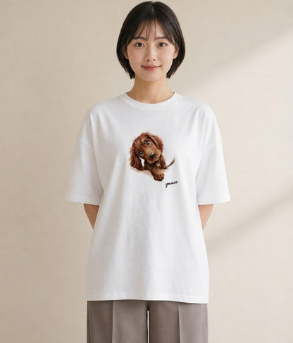 Tシャツ レディース わんちゃん 犬 いぬ イラスト シック ビーチ デイリーウェア 白T