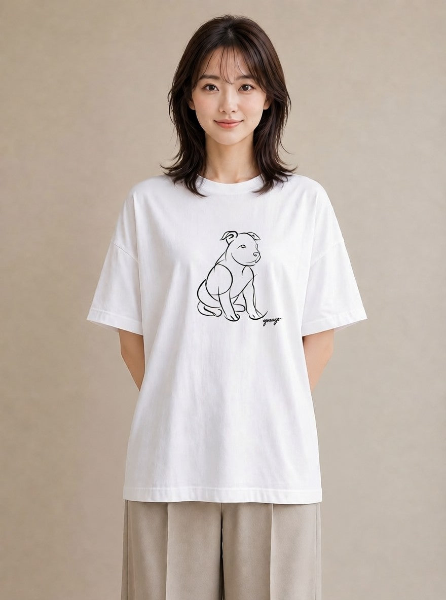 Tシャツ レディース 犬 いぬ わんこ イラスト 上品 お出かけ 普段着 白T