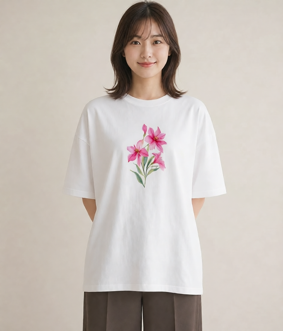 半袖Tシャツ レディース 彼岸花 花 花柄 イラスト こなれ感 週末コーデ 敬老の日 白T