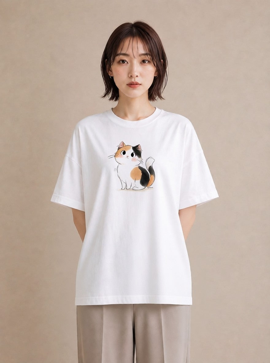 Tシャツ レディース マンチカン 猫 ねこ イラスト レトロ 20代 カジュアルコーデ 白T