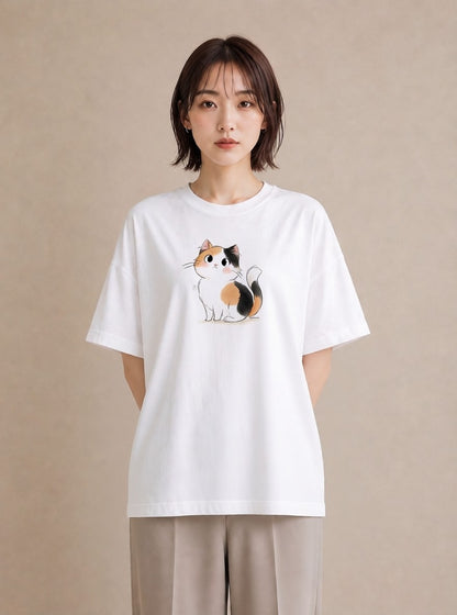 Tシャツ レディース マンチカン 猫 ねこ イラスト レトロ 20代 カジュアルコーデ 白T