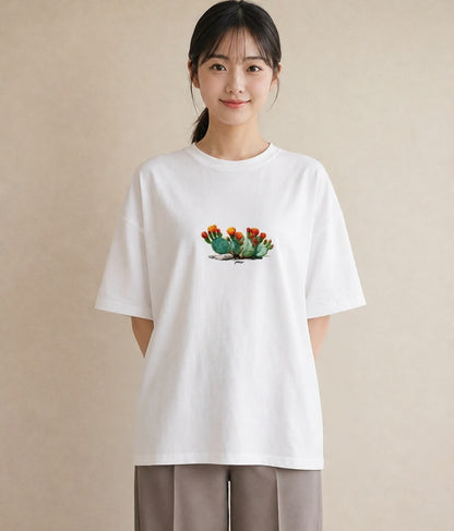 デザインTシャツ レディース サボテン 植物 ボタニカル イラスト ガーリー 夏コーデ 通学 白T
