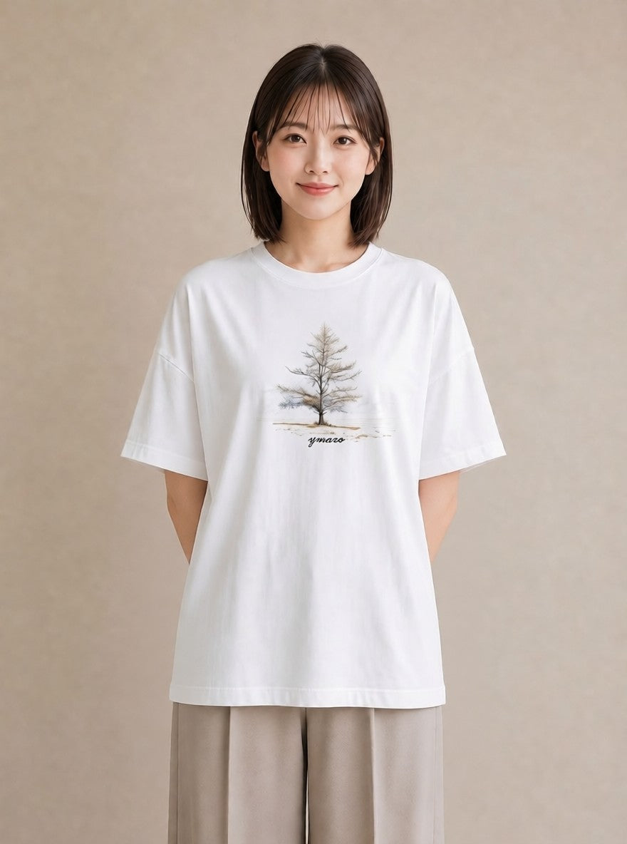半袖Tシャツ レディース 青の水彩 風景 ブルー ナチュラル アンティーク イラスト こなれ感 週末コーデ 敬老の日 白T