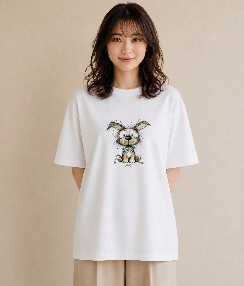 デザインTシャツ レディース 犬 いぬ イラスト こなれ感 カフェ巡り 女子会 白T