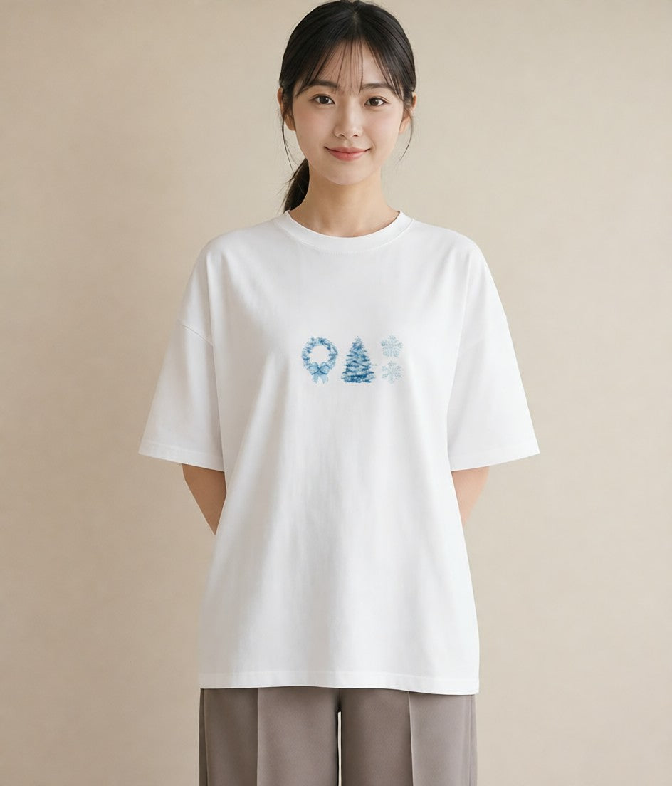 Tシャツ レディース 雪の結晶 星空 宇宙 イラスト 上品 散歩 お出かけ 白T