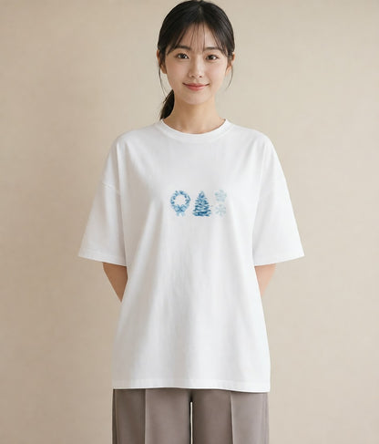 Tシャツ レディース 雪の結晶 星空 宇宙 イラスト 上品 散歩 お出かけ 白T