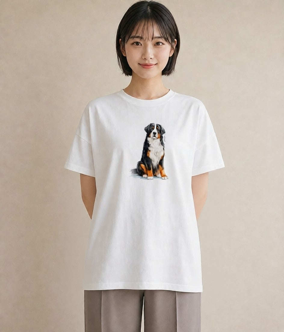 デザインTシャツ レディース バーニーズマウンテンドッグ 犬 いぬ イラスト フェミニン お出かけ 普段着 白T
