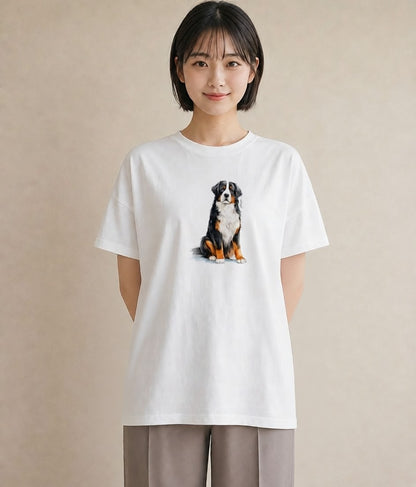 デザインTシャツ レディース バーニーズマウンテンドッグ 犬 いぬ イラスト フェミニン お出かけ 普段着 白T