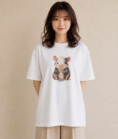 Tシャツ レディース フェレット ペット 動物 イラスト お洒落 通勤 在宅 白T