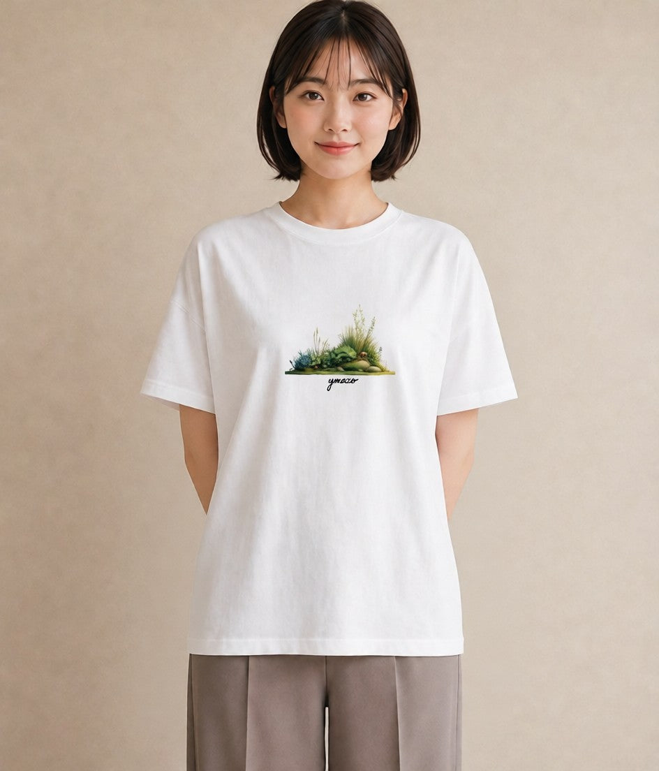 Tシャツ レディース 芝生 植物 ボタニカル イラスト 抜け感 散歩 お出かけ 白T