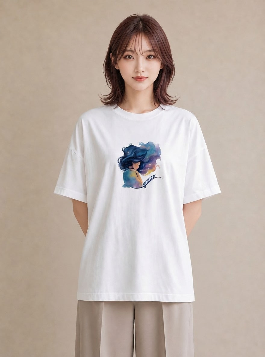 プリントTシャツ レディース 山羊座 星空 宇宙 イラスト カフェコーデ デート 帰省 白T
