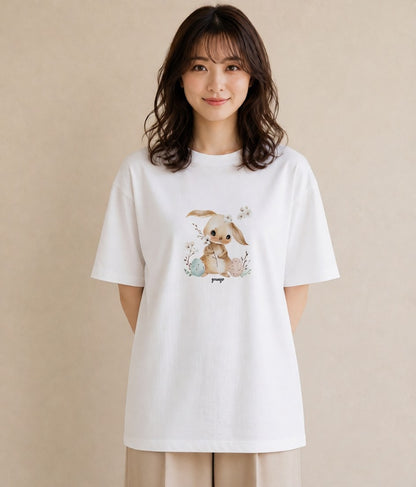 グラフィックTシャツ レディース うさちゃん ペット 動物 イラスト きれいめカジュアル ビーチ デイリーウェア 白T