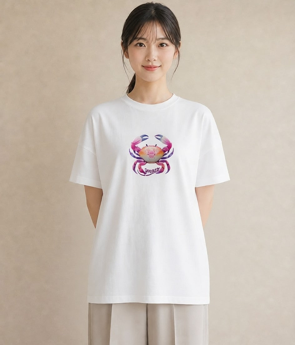 プリントTシャツ レディース 蟹座 星空 宇宙 イラスト ボタニカル 女性向けギフト 散歩 白T