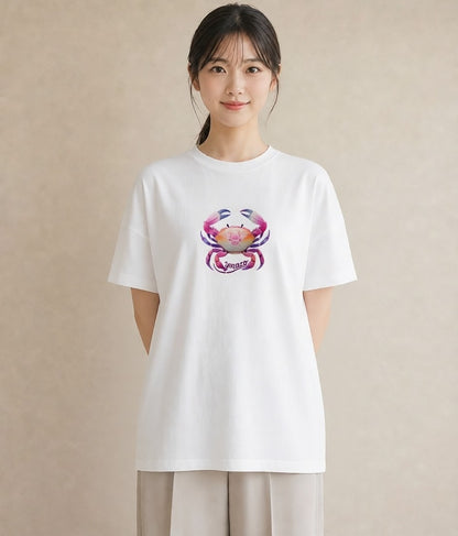 プリントTシャツ レディース 蟹座 星空 宇宙 イラスト ボタニカル 女性向けギフト 散歩 白T