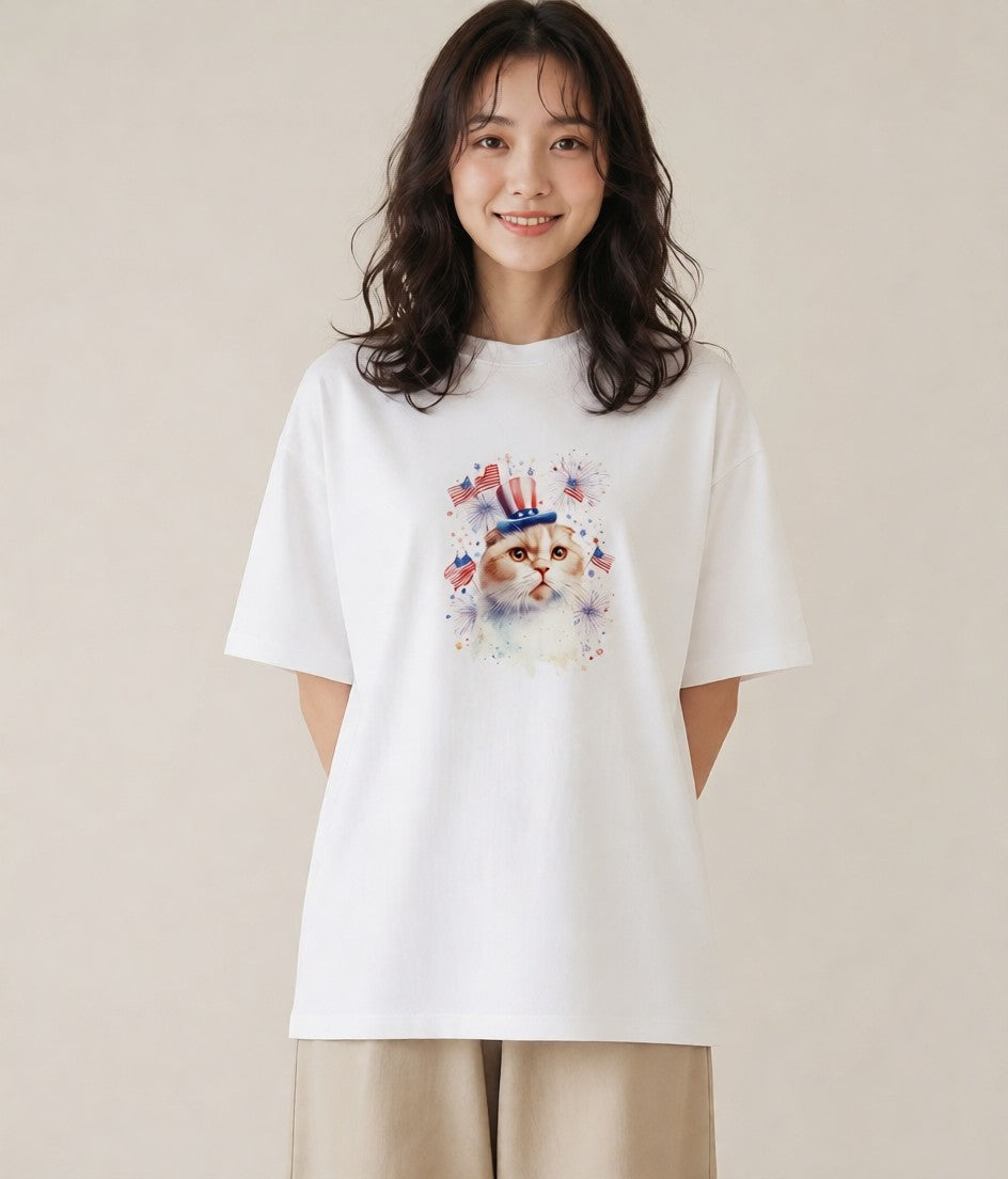 半袖Tシャツ レディース エキゾチックショートヘア 猫 ねこ イラスト レトロ 散歩 お出かけ 白T