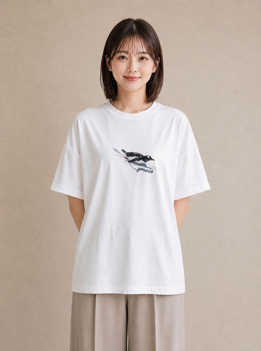 Tシャツ レディース コウテイペンギン 動物 アニマル イラスト 上品 20代 カジュアルコーデ 白T