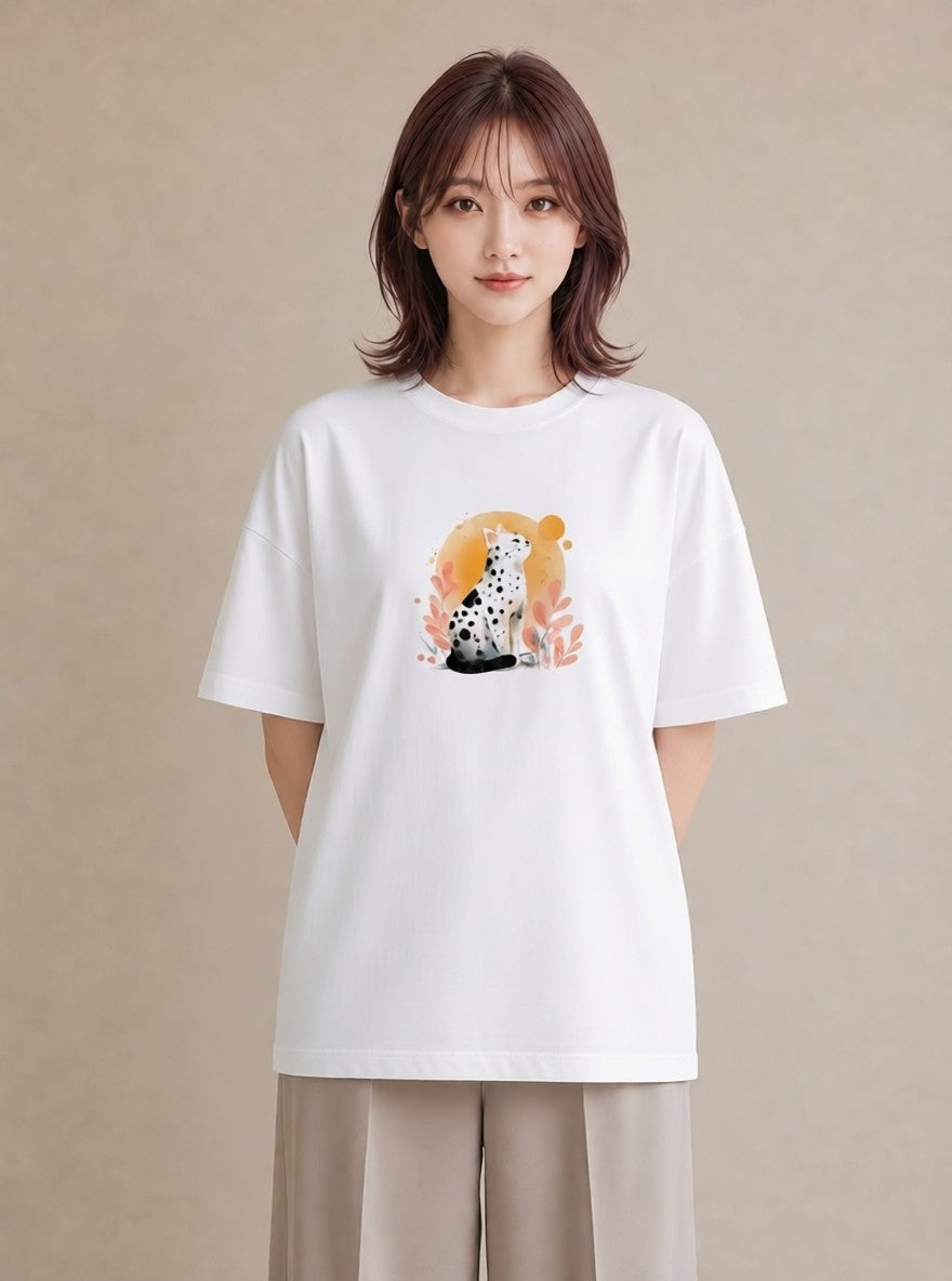 グラフィックTシャツ レディース ベンガル 猫 ねこ イラスト 通勤 在宅 白T