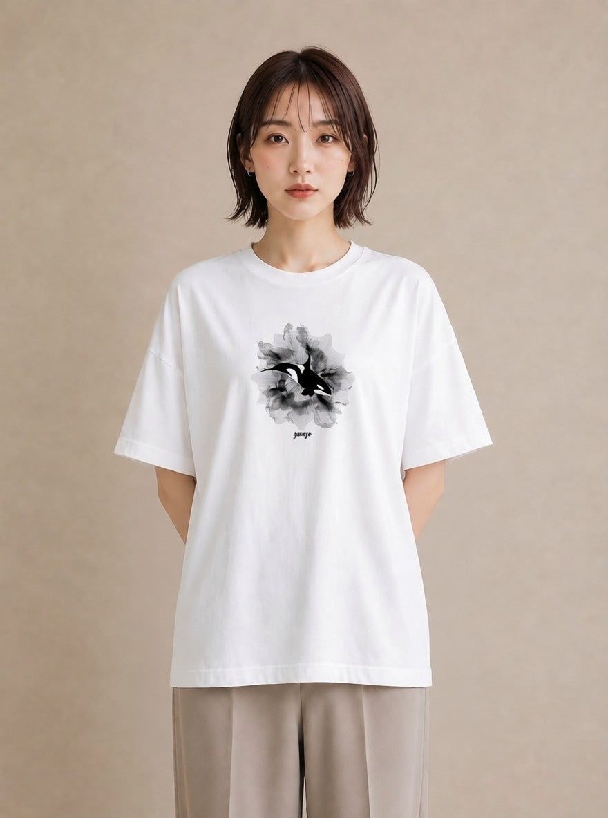 デザインTシャツ レディース シャチ 海の生き物 海 イラスト シンプル 女子会 お揃い 白T