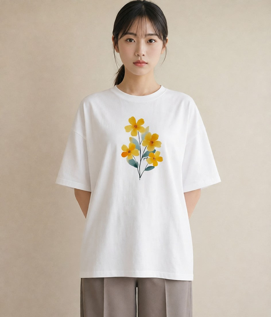 デザインTシャツ レディース ミモザ 花 花柄 イラスト ゆるかわ 旅行 母娘コーデ 白T