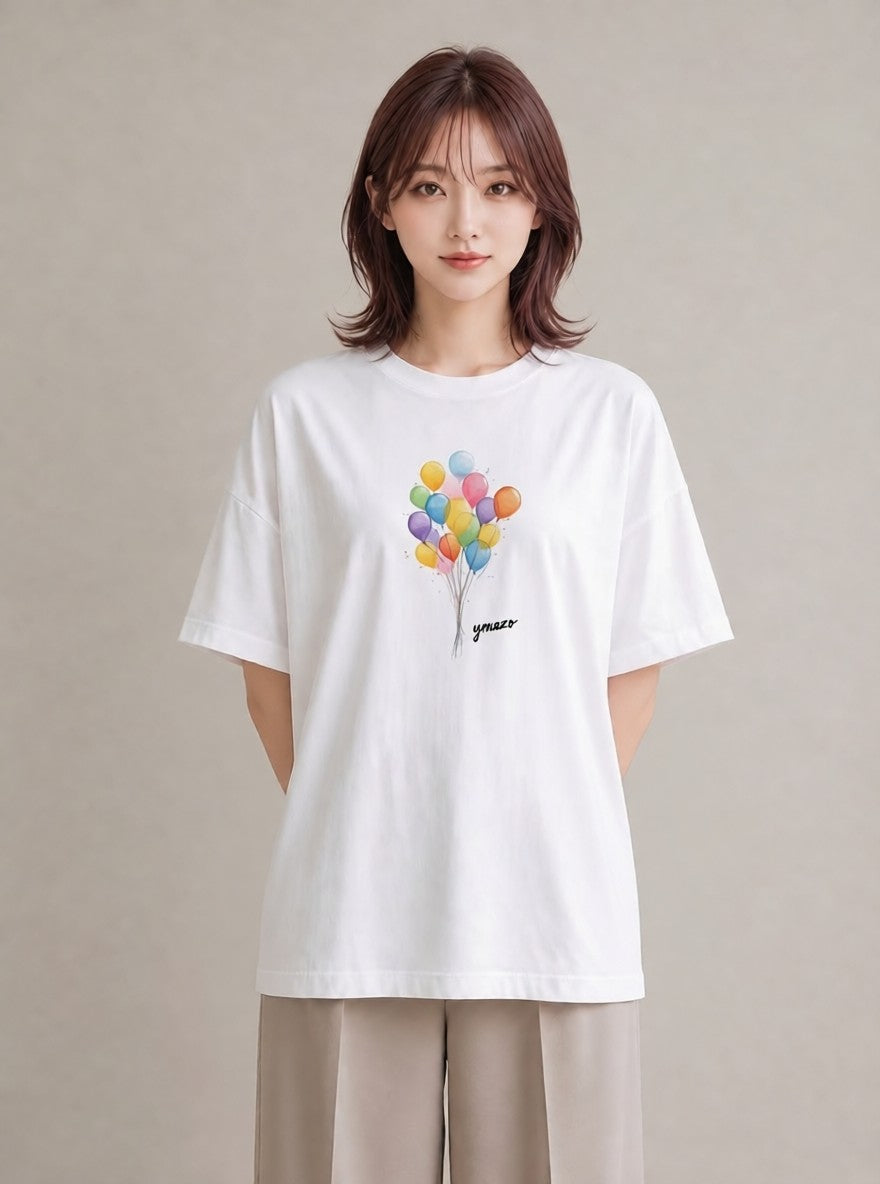 グラフィックTシャツ レディース 紙風船 和紙 ナチュラル アンティーク イラスト ユニーク 敬老の日 ホワイトデー 白T