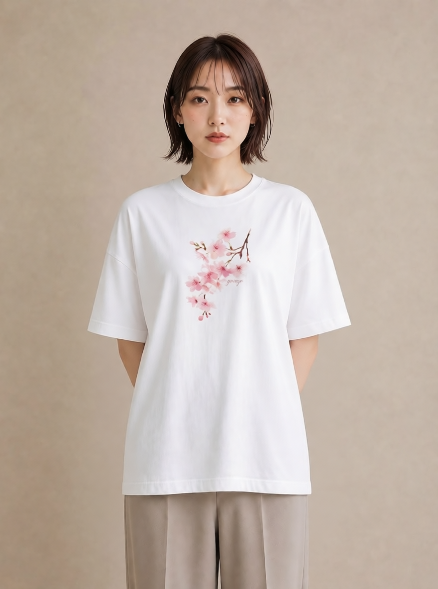 プリントTシャツ レディース さくら 桜 サクラ 花 花柄 イラスト ミニマル カジュアルコーデ 買い物 白T